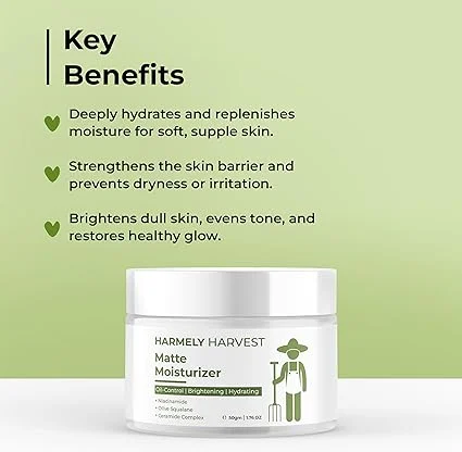 Matte Finish Face Moisturizer 5% Niacinamide Oil Control Cream with Rice Water Squalane Ceramide Collagen Brightening Hydrating Face Cream for Oily Acne Skin 50g Pack of 2 image 3