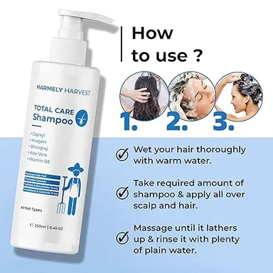 Total Care Hair Fall Control Shampoo 250ml Pack of 2 with Capixyl Anagain Bhringraj Aloe Vera Vitamin B5 Sulphate Silicone Free Anti Hair Loss Frizz Control Shampoo for Men Women All Hair Types thumbnail 3