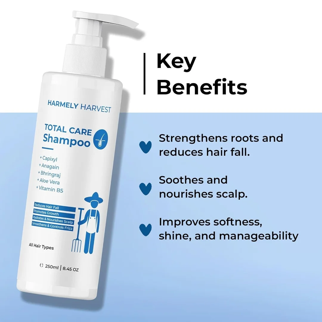 HARMELY HARVEST Total Hair & Body Care Combo | Hair Fall Control Shampoo with Capixyl, Anagain, Bhringraj & Vitamin B5 for Stronger Roots, Scalp Nourishment & Hair Growth (250ml) + 4% AHA BHA Underarm Roll-On image 4