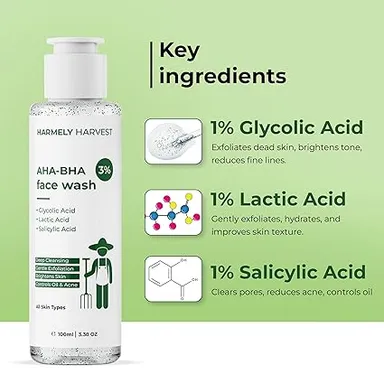 3% AHA BHA Face Wash 100ml + AHA BHA PHA 8% Body Wash 200ml Combo for Acne Control, Oil Balance, Deep Cleansing & Exfoliation with Glycolic Lactic Salicylic Acid Vitamin E for Face & Body Care thumbnail 1