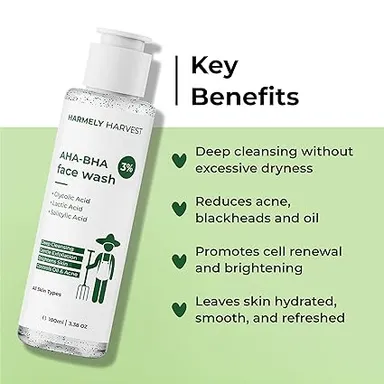 3% AHA BHA Face Wash 100ml + AHA BHA PHA 8% Body Wash 200ml Combo for Acne Control, Oil Balance, Deep Cleansing & Exfoliation with Glycolic Lactic Salicylic Acid Vitamin E for Face & Body Care thumbnail 3