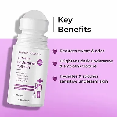 4% AHA BHA Underarm Roll-On for Dark Underarms Pigmentation Odour Control with Lactic Glycolic Salicylic Acid 50ml + Matte Face Moisturiser with 5% Niacinamide Ceramide Oil Control Hydration 50g Combo for Men Women thumbnail 3
