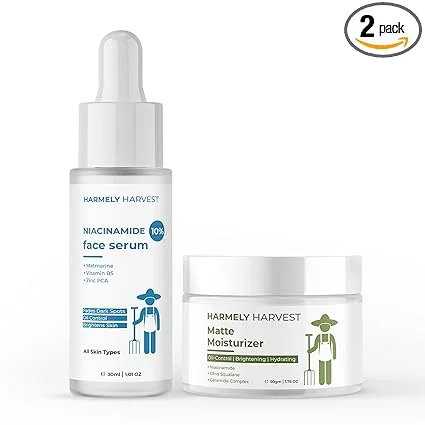 Niacinamide 10% Face Serum 30ml + Matte Moisturizer 50g Combo for Oil Control Dark Spots Acne Marks Brightening Hydration with Zinc PCA Vitamin B5 Rice Water Ceramide Skin Barrier Repair for Oily Acne Prone Skin image 1