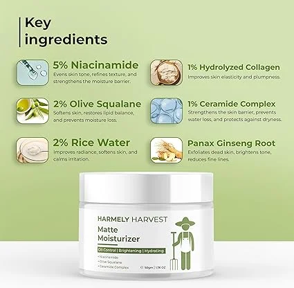 Vitamin C 10% Face Serum 30ml with Hyaluronic Acid & Ferulic Acid for Brightening Glow Hydration Anti Ageing + Matte Moisturizer 50g with 5% Niacinamide Ceramide Squalane for Oil Control Skin Barrier Repair Acne Marks Pigmentation image 3