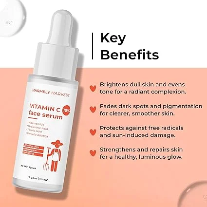 Vitamin C 10% Face Serum 30ml with Hyaluronic Acid & Ferulic Acid for Brightening Glow Hydration Anti Ageing + Matte Moisturizer 50g with 5% Niacinamide Ceramide Squalane for Oil Control Skin Barrier Repair Acne Marks Pigmentation image 4