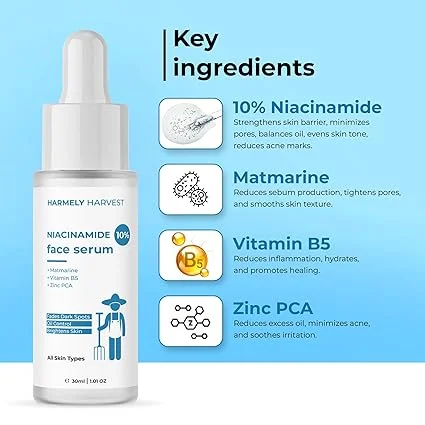 Niacinamide 10% Face Serum 30ml for Oil Control Dark Spots Acne Marks Brightening with Zinc PCA Vitamin B5 Matmarine + Vitamin C 10% Face Serum 30ml for Glowing Skin Hydration with Hyaluronic Acid Ferulic Acid Anti Ageing Combo image 2