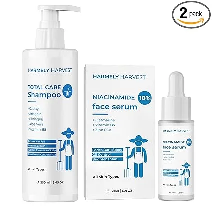 Total Care Shampoo | For Hair Fall Control & Scalp Nourishment | With Capixyl, Anagain & Bhringraj (250ml) + Niacinamide 10% Face Serum | For Oil Control, Dark Spots & Brightening | With Vitamin B5 & Zinc PCA (30ml) image 1