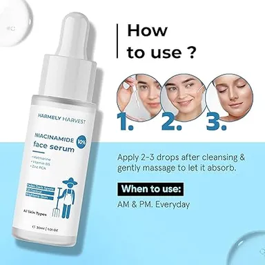 Niacinamide 10% Face Serum 30ml Pack of 2 for Oil Control Dark Spots Acne Marks Skin Brightening with Zinc PCA Vitamin B5 Matmarine for Men Women All Skin Types Lightweight Pore Minimising Serum India thumbnail 3