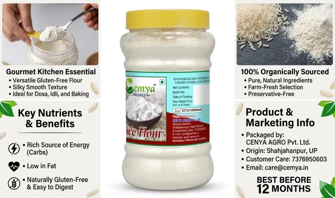 Cemya ORGANICS Rice Flour 1kg Chawal Atta | 100% Pure Finely Ground Gluten-Free Flour for Idli, Dosa, Snacks, Baking, Thickening & Everyday Cooking | No Preservatives image 4
