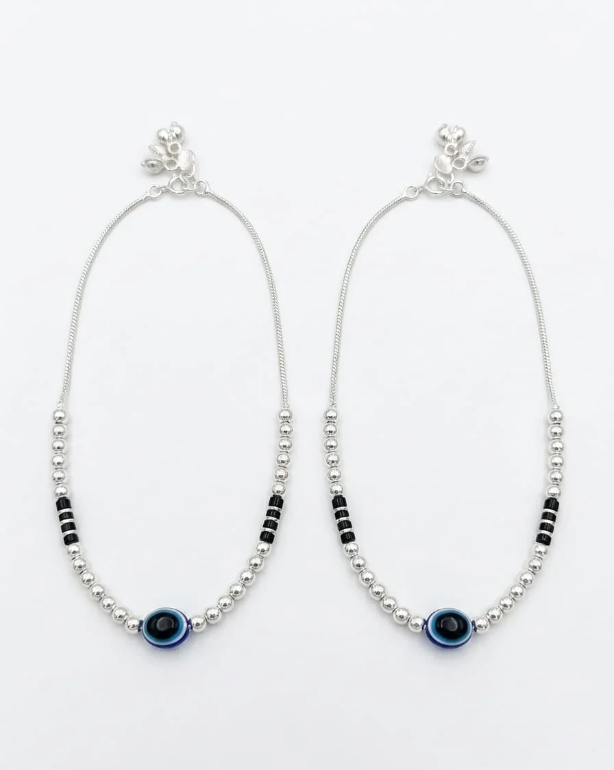 Vardaan Crystalx Women's Anklet, Silver with Evil Eye Protector stone. Elegant pair of Anklets is designed for Women's and Girls, Pack of 2. High-fashion aesthetic. Perfect for both festive occasions and everyday luxury. Fashion with Internal protection. image 2