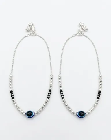 Vardaan Crystalx Women's Anklet, Silver with Evil Eye Protector stone. Elegant pair of Anklets is designed for Women's and Girls, Pack of 2. High-fashion aesthetic. Perfect for both festive occasions and everyday luxury. Fashion with Internal protection. thumbnail 1