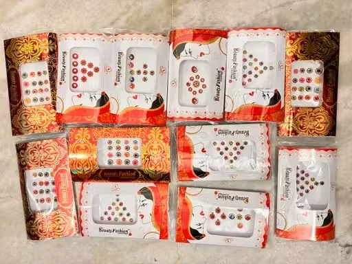 Pack of 6 Random Design Bindi Pack for Women Traditional Self Adhesive Forehead Stickers Bridal Daily Wear Multi Colour Round Fancy Bindis Set India image 2