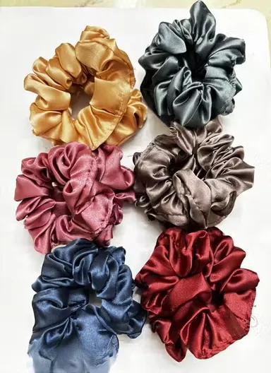Premium Silk Satin Scrunchies Pack of 6 Multicolor Hair Bands Soft Elastic Rubber Bands for Women Girls Anti Hair Breakage Ponytail Holder Daily Use Stylish Hair Accessories India thumbnail 1