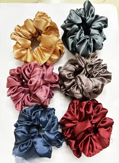 Premium Silk Satin Scrunchies Pack of 6 Multicolor Hair Bands Soft Elastic Rubber Bands for Women Girls Anti Hair Breakage Ponytail Holder Daily Use Stylish Hair Accessories India thumbnail 2