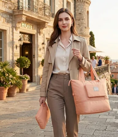 Ascension Foldable Duffle Bag for Travel Women Large Capacity Dry Wet Separation Luggage Carry On Shoulder Sports Gym Bag Waterproof Foldable Vanity Bag Peach thumbnail 3