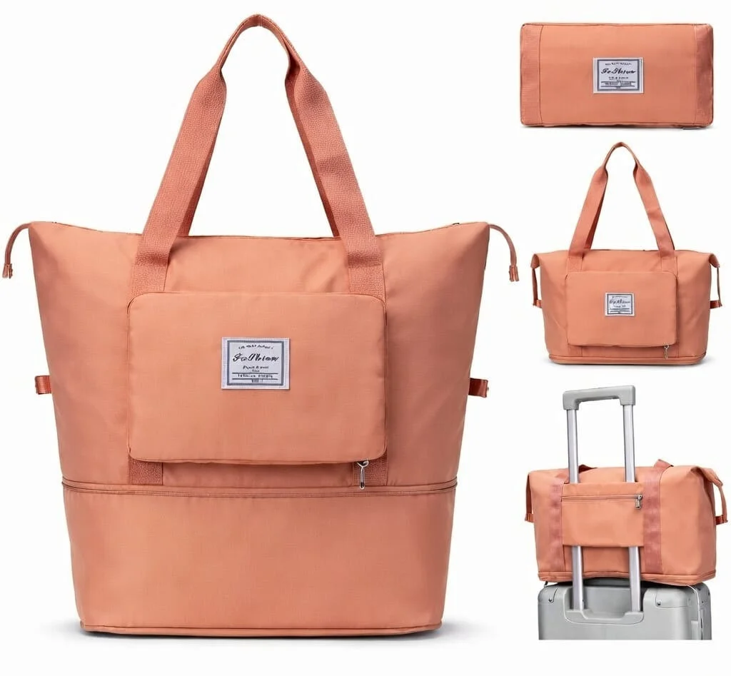 Ascension Foldable Duffle Bag for Travel Women Large Capacity Dry Wet Separation Luggage Carry On Shoulder Sports Gym Bag Waterproof Foldable Vanity Bag Peach image 1