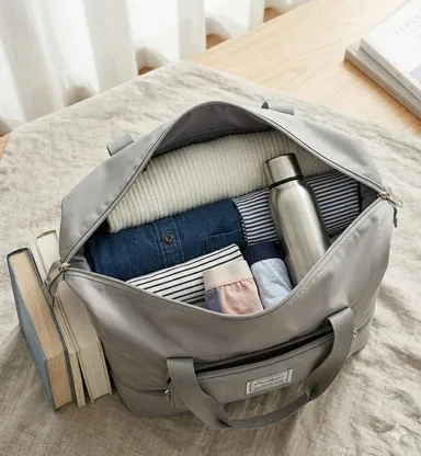 Ascension Foldable Duffle Bag for Travel Women Large Capacity Waterproof Carry On Luggage Bag Dry Wet Separation Gym Sports Shoulder Bag Foldable Vanity Bag Grey thumbnail 3