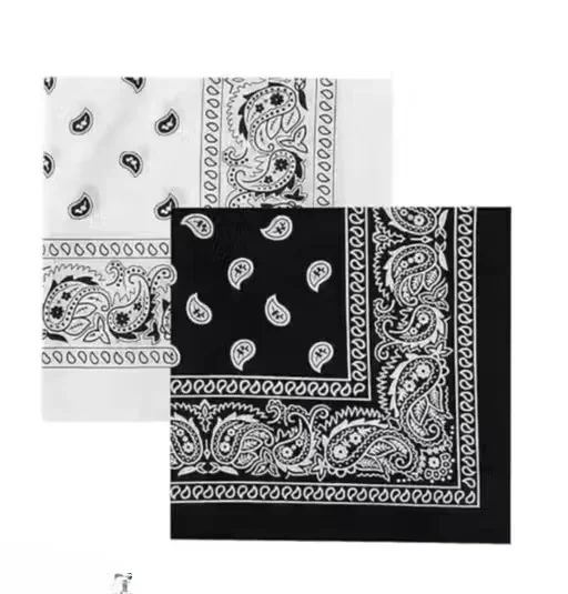 Unisex 100% Cotton Printed Bandana Handkerchief Set Pack of 2 Black White 20x20cm Head Wrap Face Cover Wristband Multi-Use Scarf for Men Women Biker Gym Travel Outdoor image 2