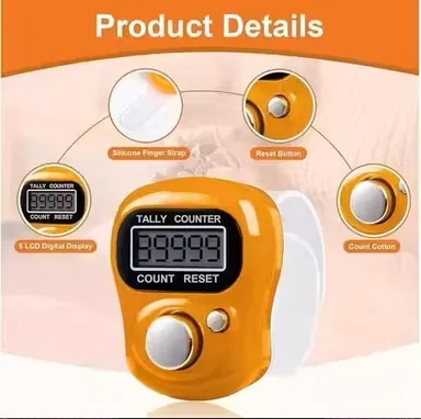 Pack of 2 Digital Finger Ring Tally Counter Mini Electronic Japa Counter Multicolour Adjustable Hand Click Counter for Prayer Chanting Sports Stitch Counting Portable Mini Counter Device thumbnail 1