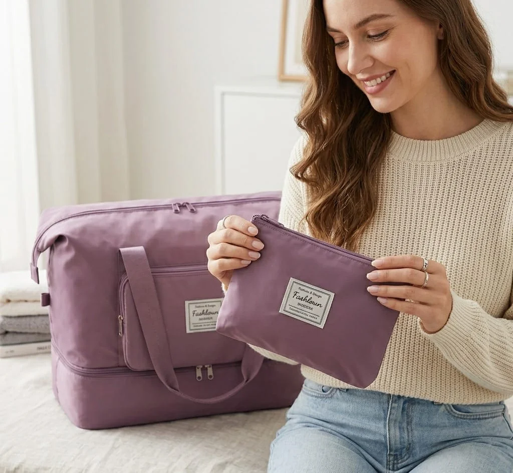 Ascension Foldable Duffle Travel Bag for Women Large Capacity Waterproof Carry On Luggage Purple Dry Wet Separation Gym Sports Shoulder Foldable Storage Bag image 2