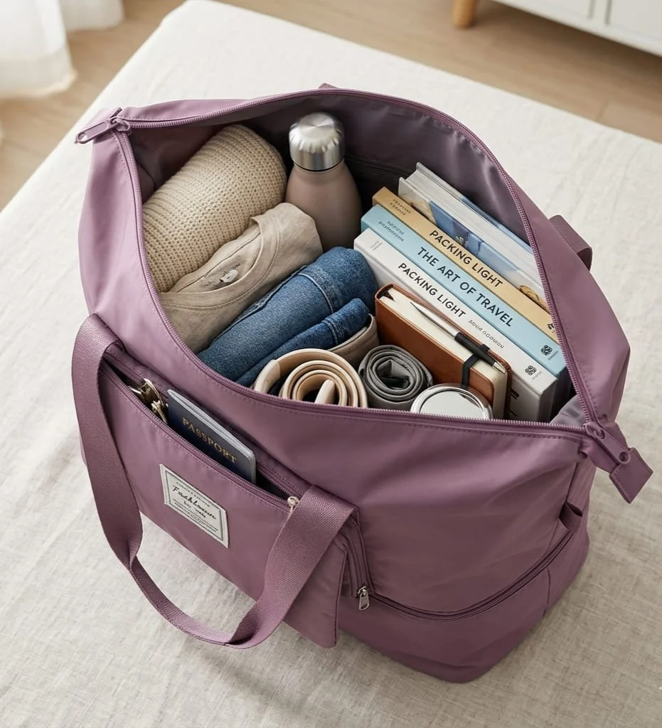 Ascension Foldable Duffle Travel Bag for Women Large Capacity Waterproof Carry On Luggage Purple Dry Wet Separation Gym Sports Shoulder Foldable Storage Bag image 3