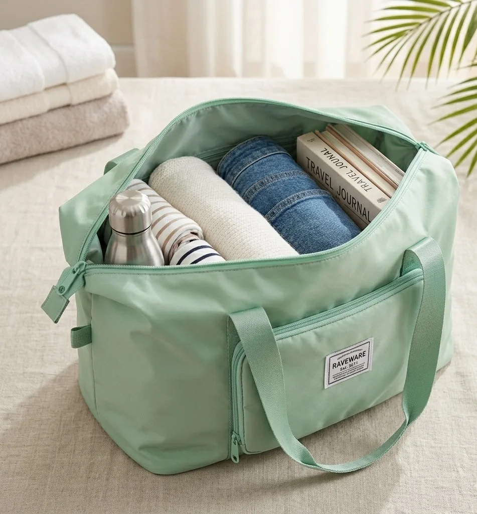 Ascension Foldable Duffle Travel Bag for Women Large Capacity Waterproof Carry On Luggage Light Green Dry Wet Separation Gym Sports Shoulder Foldable Storage Bag image 4