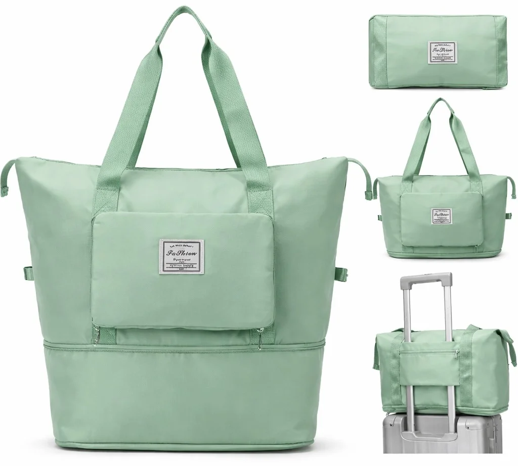 Ascension Foldable Duffle Travel Bag for Women Large Capacity Waterproof Carry On Luggage Light Green Dry Wet Separation Gym Sports Shoulder Foldable Storage Bag image 1
