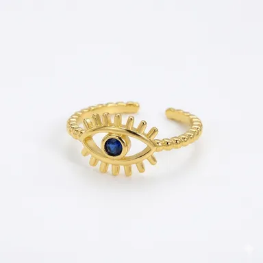 Gold Plated Contemporary Style Evil Eye Themed Adjustable Ring, Everyday wear. thumbnail 1