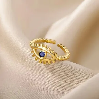 Gold Plated Contemporary Style Evil Eye Themed Adjustable Ring, Everyday wear. thumbnail 3