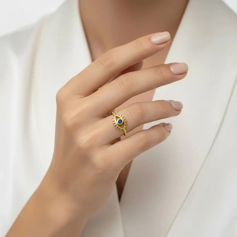 Gold Plated Contemporary Style Evil Eye Themed Adjustable Ring, Everyday wear. image 5
