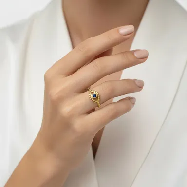 Gold Plated Contemporary Style Evil Eye Themed Adjustable Ring, Everyday wear. thumbnail 4