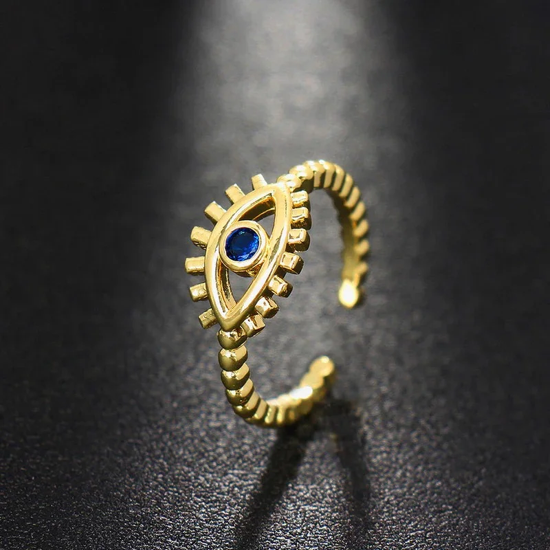 Gold Plated Contemporary Style Evil Eye Themed Adjustable Ring, Everyday wear. image 1