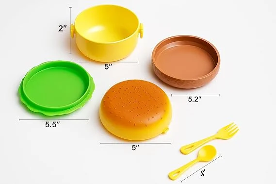 Kids Burger Shaped Lunch Box Tiffin for School | Snack & Sandwich Box for Boys Girls 3‑5 Years | BPA Free Leak‑Proof Kids Tiffin Box | Cute Burger Kids Meal Box image 2