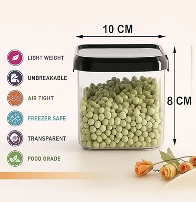 Multipurpose Transparent Square Airtight Kitchen Storage Containers Set 500 ml Each – Unbreakable BPA‑Free Plastic Masala Box Dabba for Spice, Cereals, Dal, Dry Fruits, Grocery Organiser Pack of 6 – Stackable Pantry & Modular Food Storage thumbnail 1