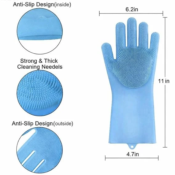 Magic Silicone Dish Washing Gloves for Kitchen and Home Cleaning | Multicolour Waterproof Dishwashing Gloves for Dishes, Pet Grooming, Car Wash & Bathroom Cleaning | 1 Pair image 2