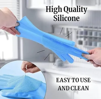 Magic Silicone Dish Washing Gloves for Kitchen and Home Cleaning | Multicolour Waterproof Dishwashing Gloves for Dishes, Pet Grooming, Car Wash & Bathroom Cleaning | 1 Pair thumbnail 2