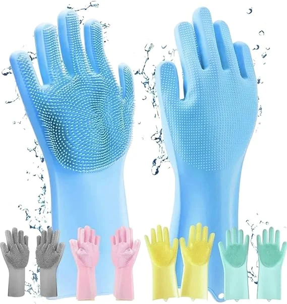 Magic Silicone Dish Washing Gloves for Kitchen and Home Cleaning | Multicolour Waterproof Dishwashing Gloves for Dishes, Pet Grooming, Car Wash & Bathroom Cleaning | 1 Pair image 1