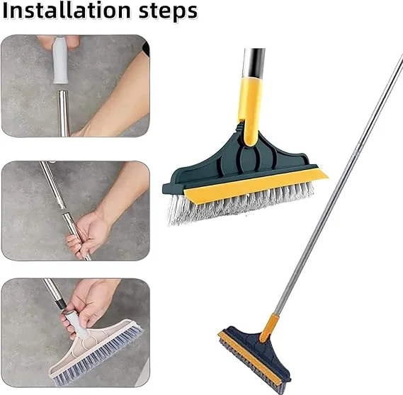 2‑in‑1 Bathroom Cleaning Brush with Wiper Long Handle 180° Rotating Toilet & Tiles Scrub Floor Brush for Bathroom Kitchen Hard Surfaces | Dual Purpose Wet Dry Clean Tool image 2