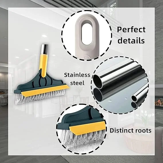 2‑in‑1 Bathroom Cleaning Brush with Wiper Long Handle 180° Rotating Toilet & Tiles Scrub Floor Brush for Bathroom Kitchen Hard Surfaces | Dual Purpose Wet Dry Clean Tool image 4