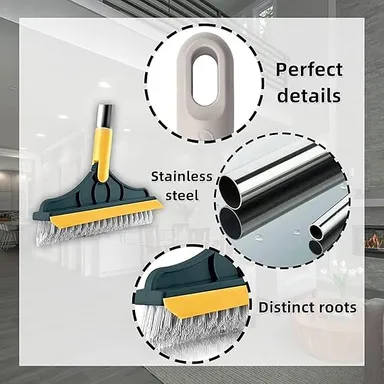 2‑in‑1 Bathroom Cleaning Brush with Wiper Long Handle 180° Rotating Toilet & Tiles Scrub Floor Brush for Bathroom Kitchen Hard Surfaces | Dual Purpose Wet Dry Clean Tool thumbnail 3