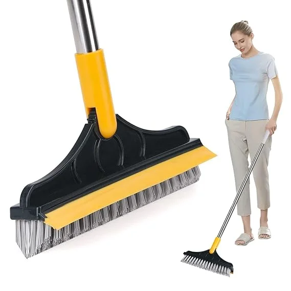 2‑in‑1 Bathroom Cleaning Brush with Wiper Long Handle 180° Rotating Toilet & Tiles Scrub Floor Brush for Bathroom Kitchen Hard Surfaces | Dual Purpose Wet Dry Clean Tool image 1