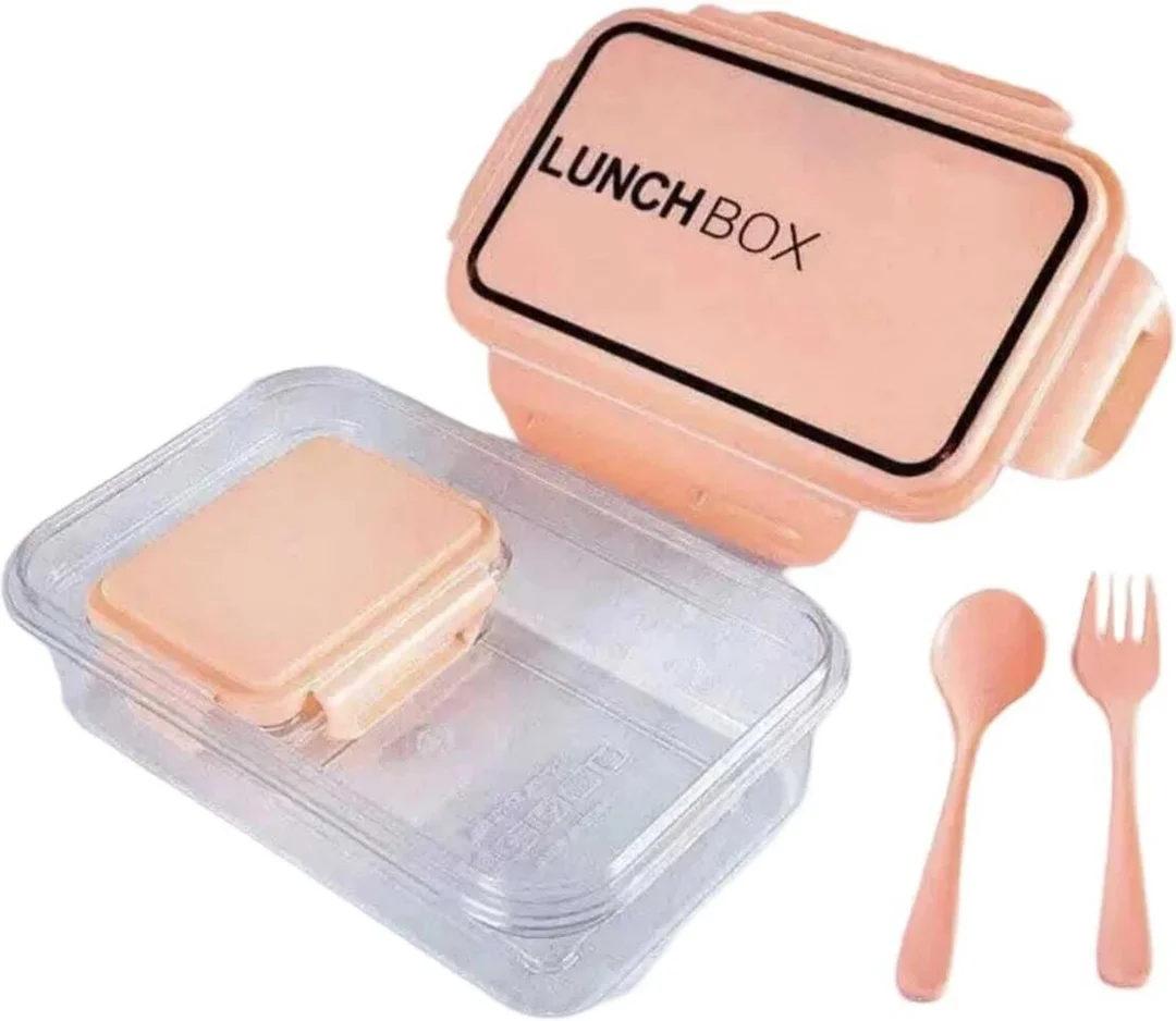 SPIKARUST 2‑Container Lunch Box Plastic Airtight Clip Lock 1200 ml with Spoon & Fork School Office Food Storage Tiffin Box BPA Free Leak Proof Meal Carrier image 1