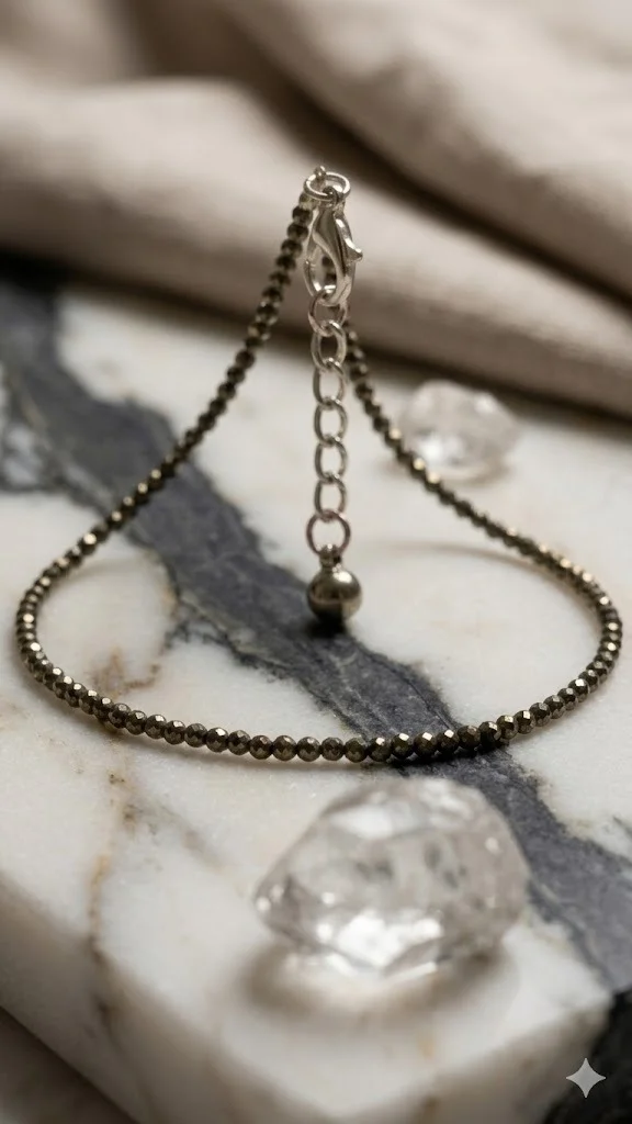 Golden Pyrite Minimalist Bracelet Natural Stone Beaded Stretch Bracelet Gold Shine Look Unisex Fashion Jewellery for Men Women Daily Wear Gifting Premium Crystal Energy Bracelet India image 2