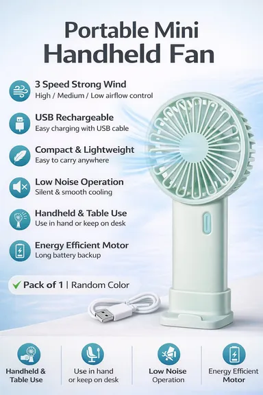 Mini Portable Handheld USB Rechargeable Pocket Fan Ultra Compact Personal Cooling Device for Travel Outdoor Office Summer Heat Relief Battery Operated Silent Mini Air Cooler Fan thumbnail 1