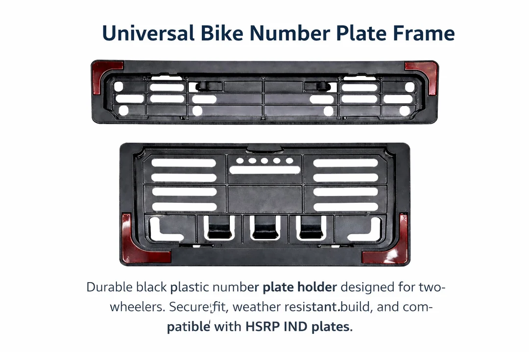 Motorcycle Number Plate Holder with Reflector & Light Stand | HSRP Compatible Bike Plate Frame ABS Universal Fit image 3