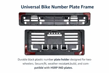 Motorcycle Number Plate Holder with Reflector & Light Stand | HSRP Compatible Bike Plate Frame ABS Universal Fit thumbnail 2