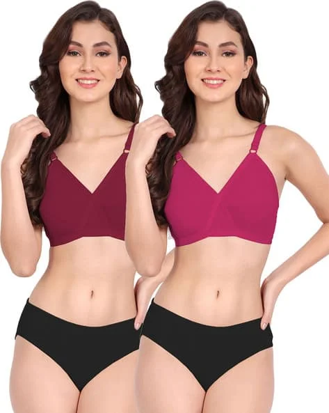 Women Hot Lace Bra and Panty Set Padded Push Up Lingerie Set Seamless Soft Stretch Underwear Set Breathable Sexy Innerwear for Women Daily Wear Nightwear India image 1