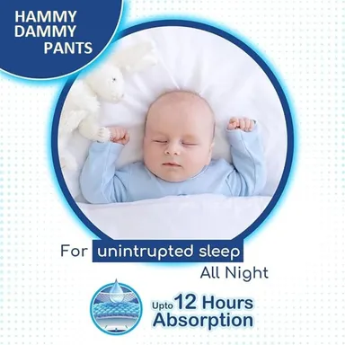 HAMMY DAMMY Baby Diaper Pants XXL (25 Pieces) Double Layer Leakage Protection High Absorbency Soft Breathable Comfort Fit for All Night Dryness thumbnail 1