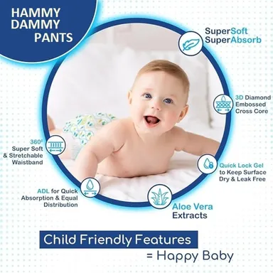 HAMMY DAMMY Baby Diaper Pants XXL (25 Pieces) Double Layer Leakage Protection High Absorbency Soft Breathable Comfort Fit for All Night Dryness thumbnail 2