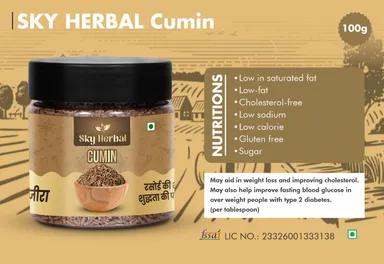Sky Herbal Premium Whole Cumin Seeds Jeera Jar 100 Percent Natural Aromatic Spice for Indian Cooking Rich Flavor Digestive Health Kitchen Essential Masala Ingredient thumbnail 1
